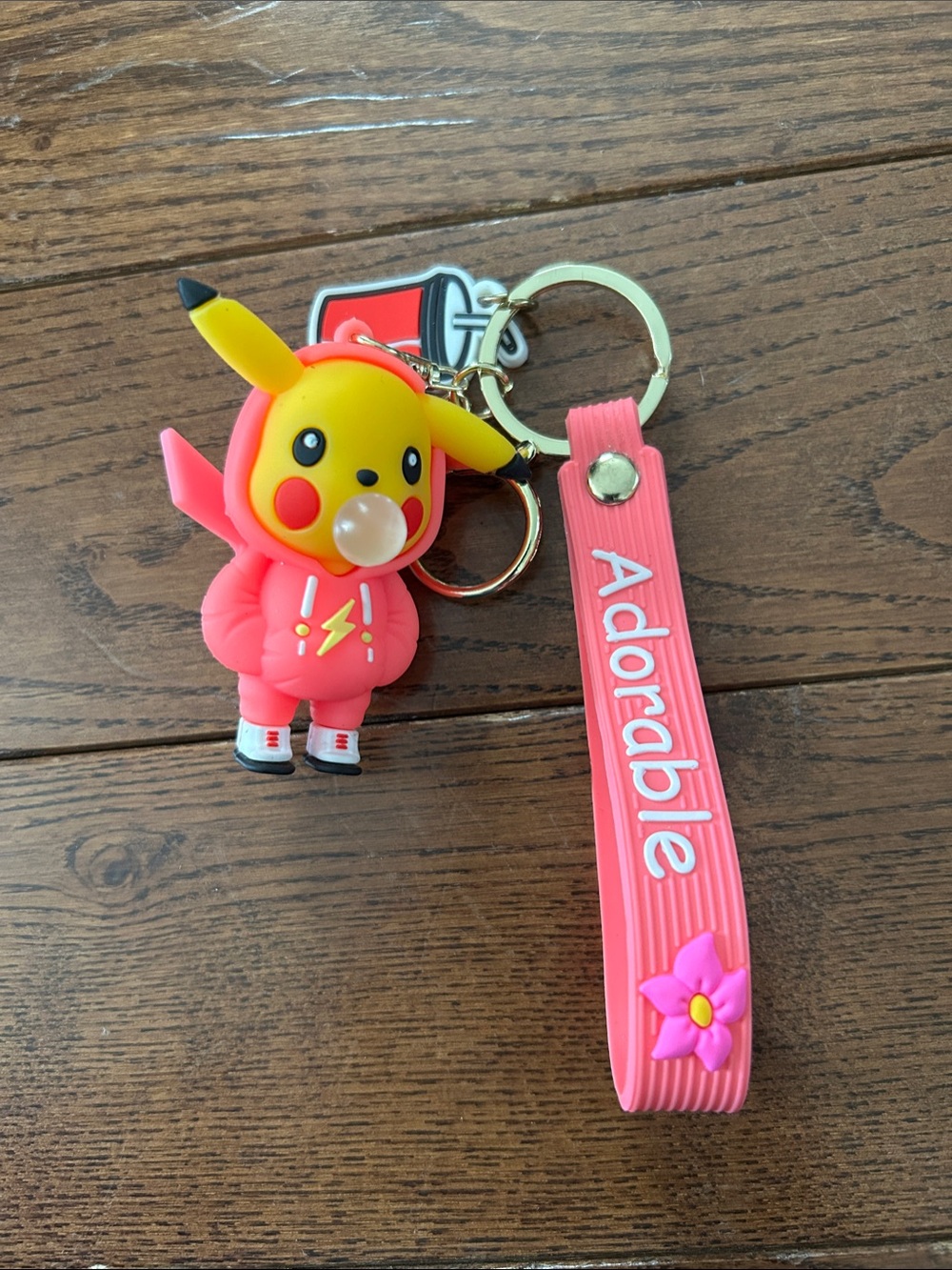 🔥 2/$25 - Pokemon Pink and Yellow Pikachu Keychain with 'Adorable' Strap